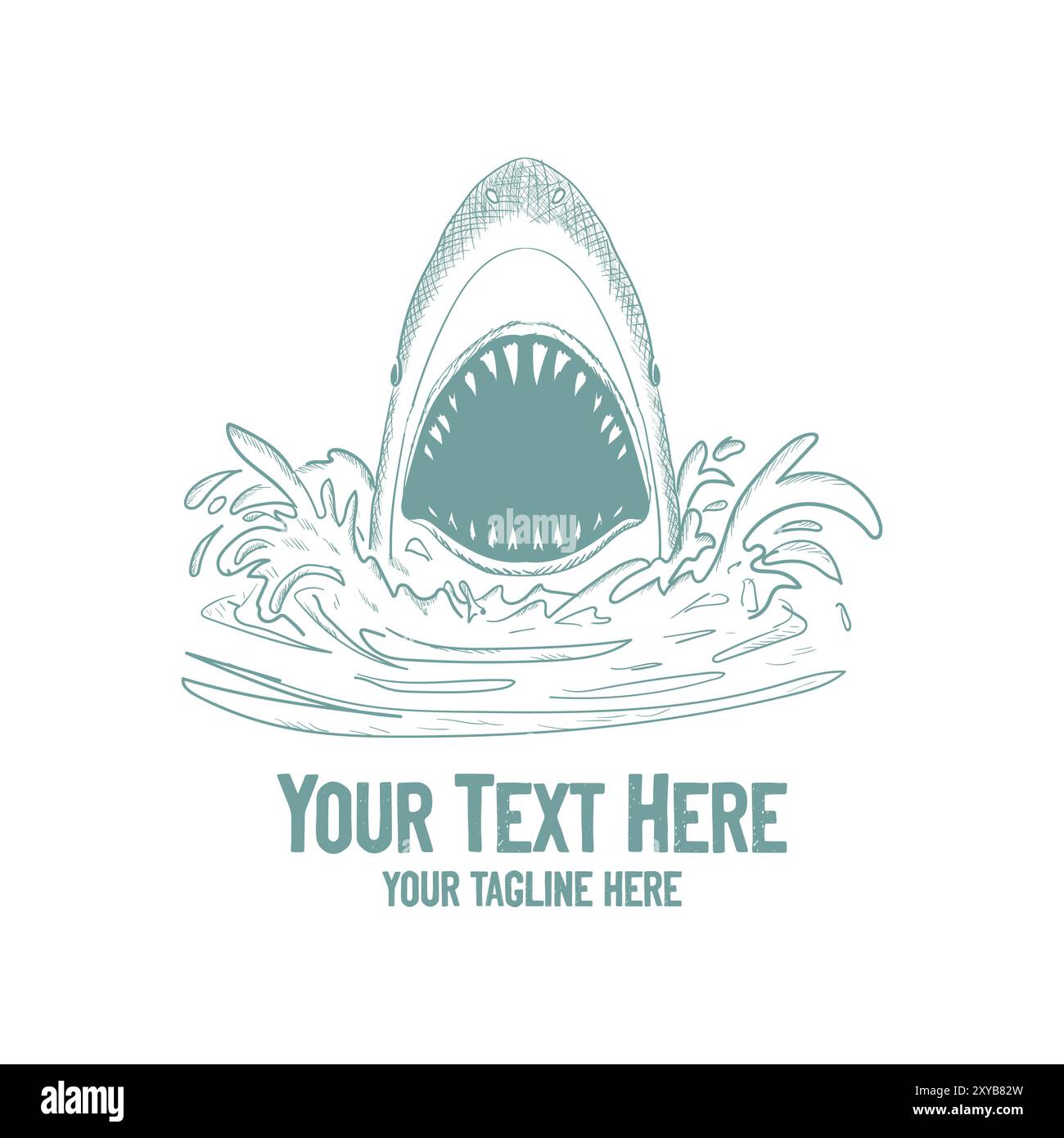 Vintage à la main dessinée Angry Open Mouth Ocean Shark illustration Vector Illustration de Vecteur