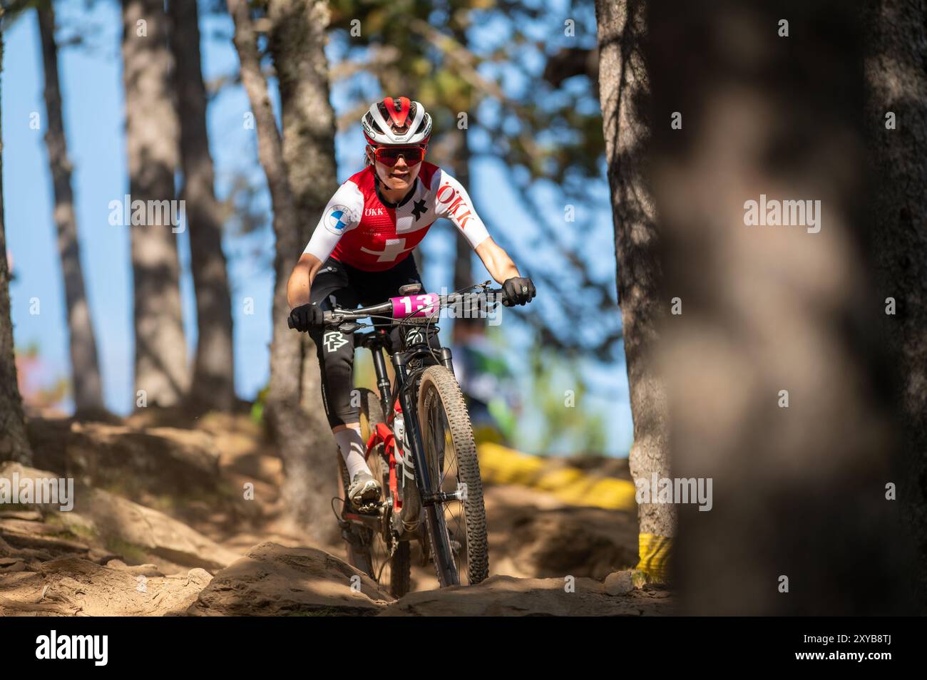 PAL Arinsal, Andorre : août 28 2024 : Monique Halter de Suisse dans les Championnats du monde de VTT UCI femmes de moins de 23 ans Andorre 2024 à Augu Banque D'Images