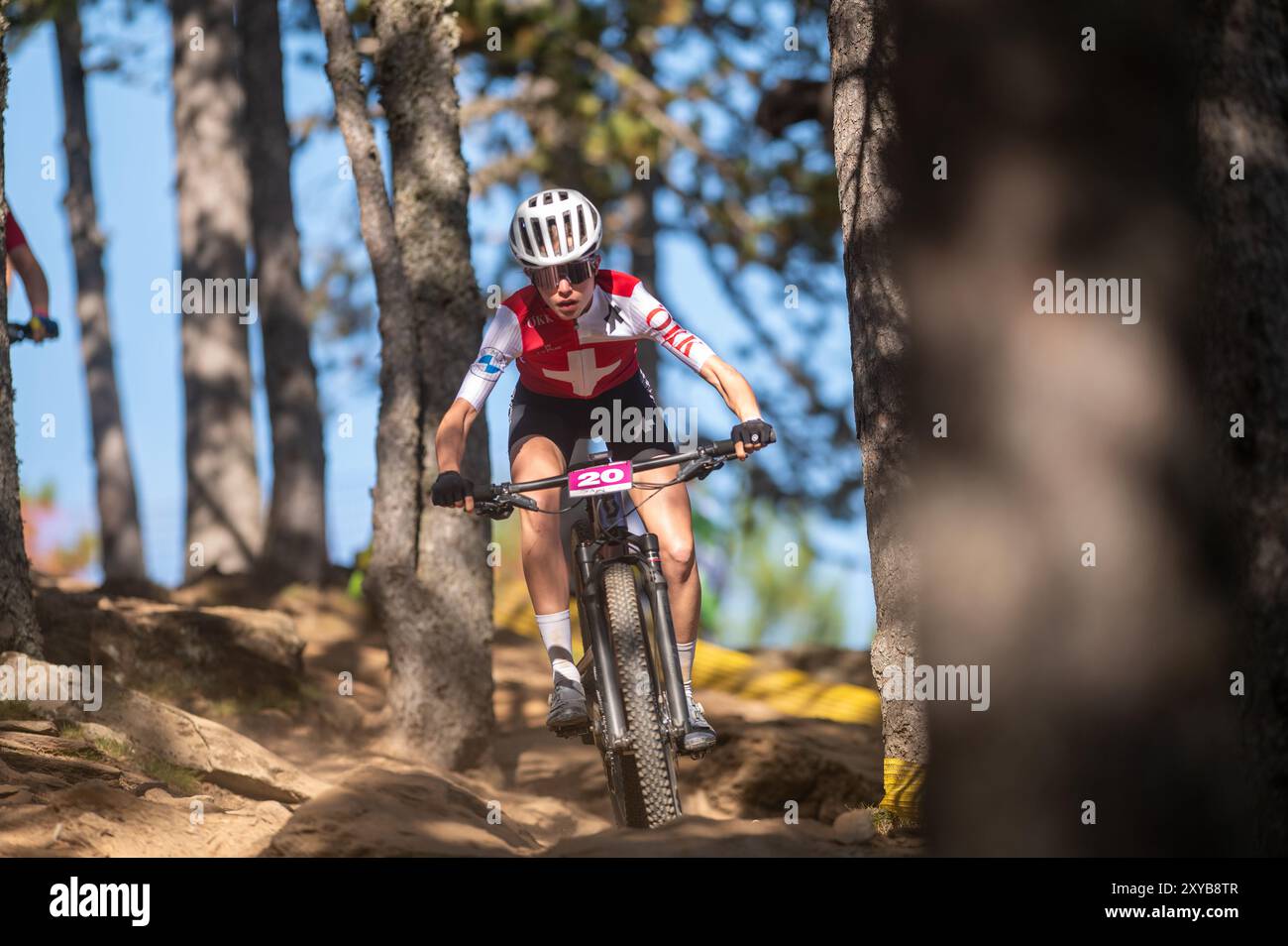 PAL Arinsal, Andorre : août 28 2024 : Fiona Schilebler de Suisse aux Championnats du monde de VTT UCI femmes de moins de 23 ans Andorre 2024 sur au Banque D'Images