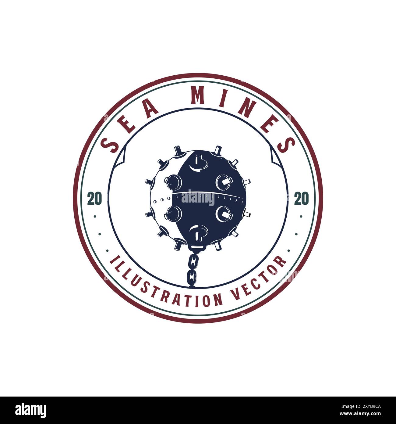 Vintage rétro Sea mine badge Emblem Label illustration Vector Illustration de Vecteur