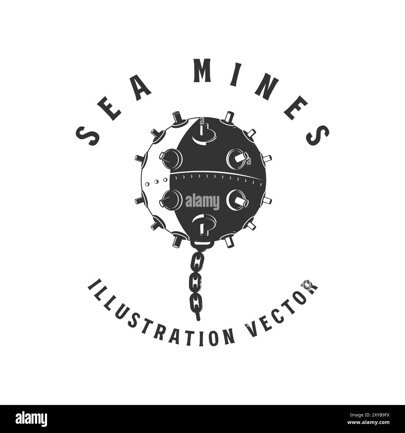 Vintage rétro Sea mine Emblem Label illustration Vector Illustration de Vecteur