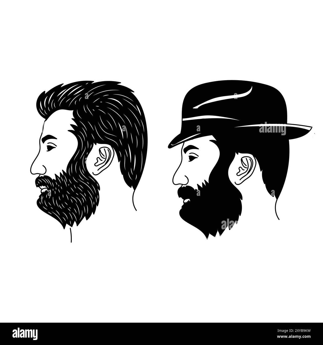 Vintage rétro simple homme cheveux masculin avec moustache et barbe et chapeau de cowboy pour Gentlemen Barbershop coiffure illustration Illustration de Vecteur