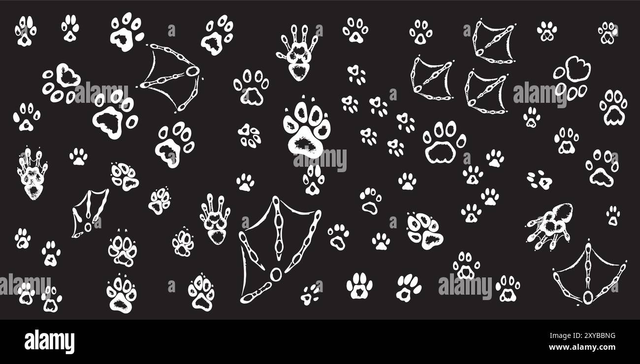 Empreintes de pieds d'animaux sauvages dessinées à la main Illustration de Vecteur