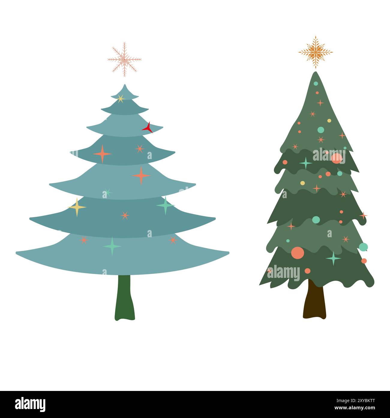 Deux arbres de Noël de styles différents. Illustration vectorielle d'arbres de Noël verts sur fond blanc Illustration de Vecteur