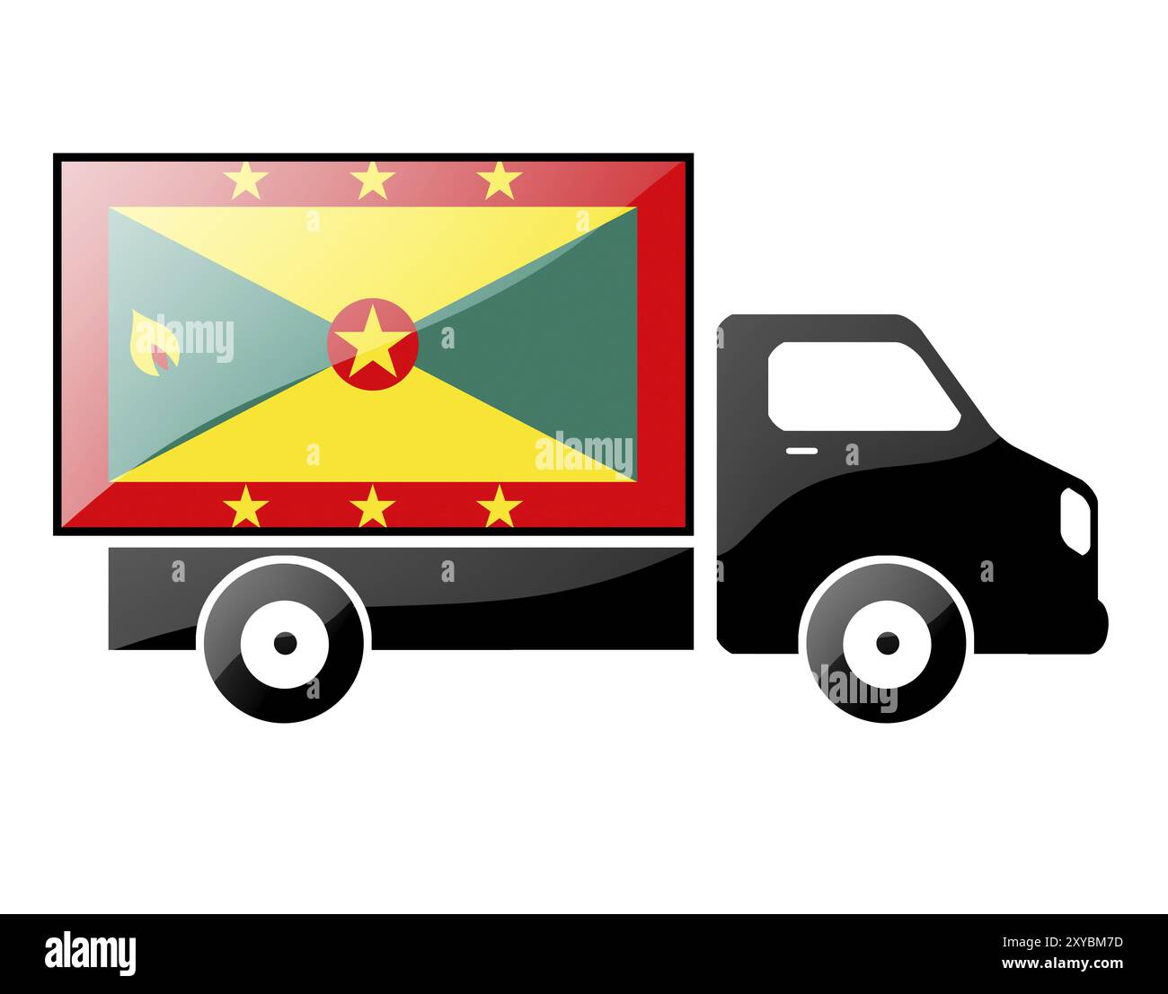 Le drapeau de Grenade peint sur la silhouette d'un camion. illustration brillante Banque D'Images