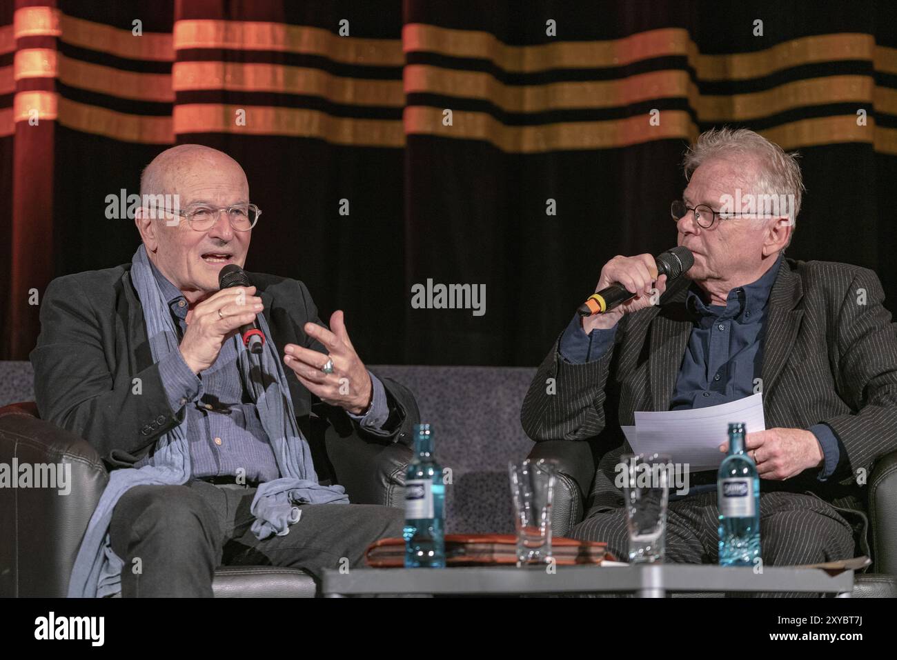 Wiesbaden, Allemagne, 5 avril 2019 : Volker Schloendorff et Daniel Cohn-Bendit au Caligari Wiesbaden, célébration en l'honneur du 8 Banque D'Images