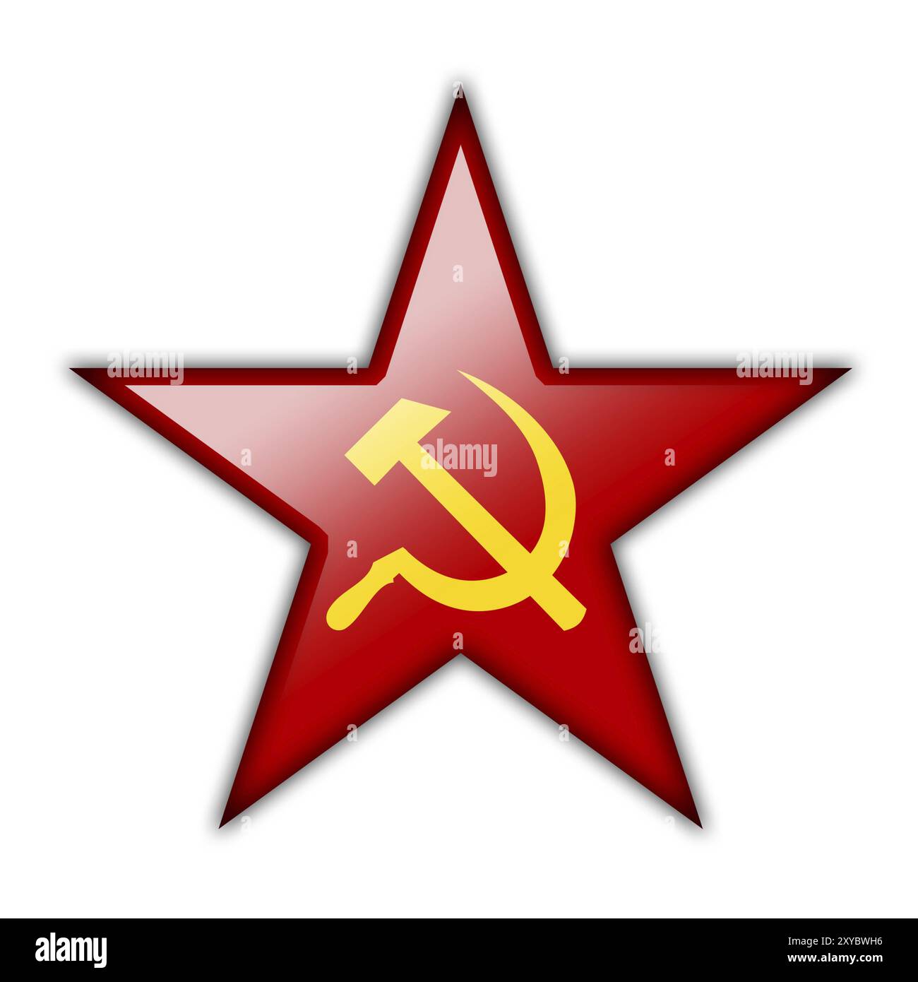 Icône brillante en forme d'étoile rouge avec les symboles du communisme. Isolé Banque D'Images