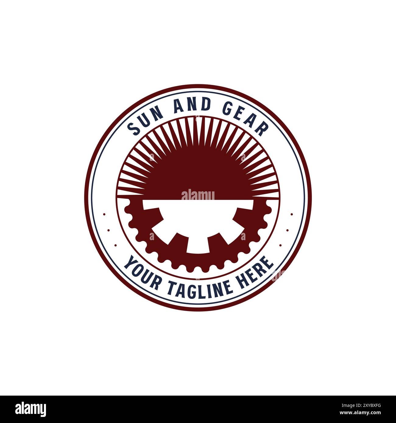 Vintage Retro Sun Sunrise avec machine Engine Gear Cog badge Emblem Label Stamp logo Design Vector Illustration de Vecteur