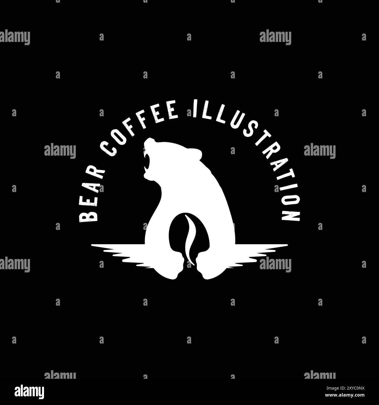 Angry Ice Polar Grizzly Bear Silhouette tenir le grain de café pour le produit agricole ou Café Restaurant logo Design vecteur Illustration de Vecteur