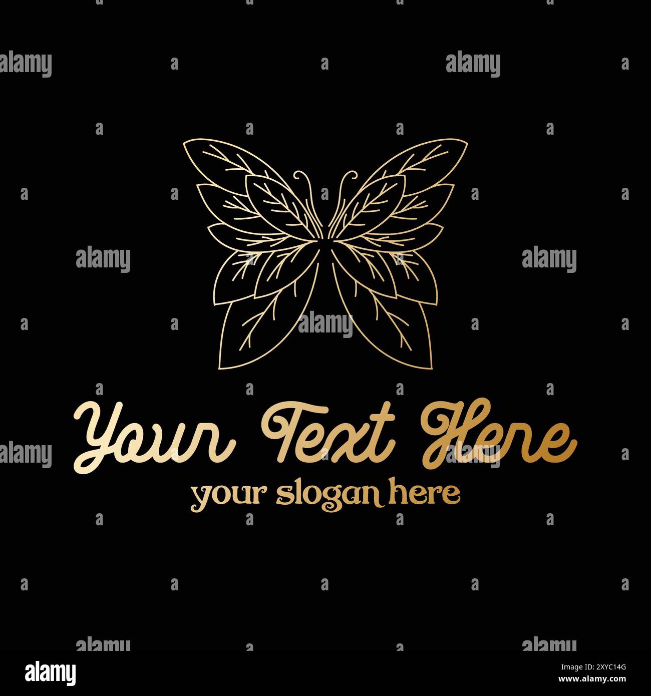Feuille de papillon d'or de luxe élégante pour la beauté mode Yoga Wellness Herbal nature logo Design illustration vecteur Illustration de Vecteur
