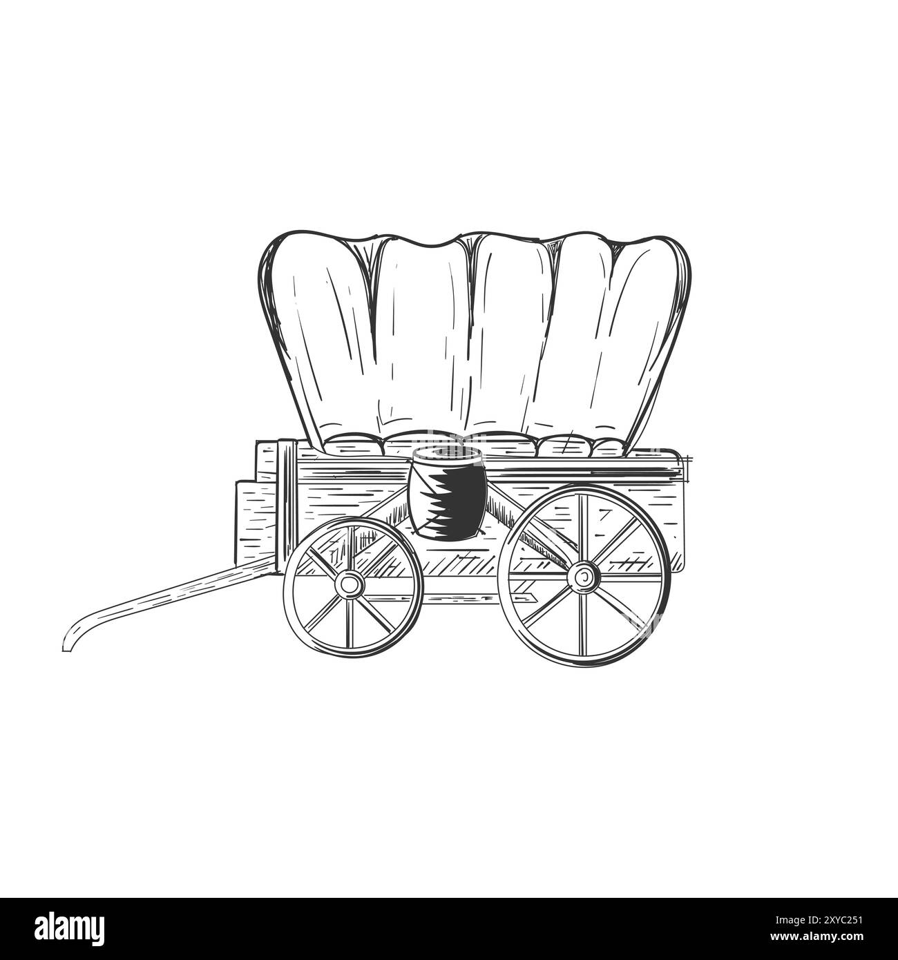 Croquis dessiné à la main du Texas Cowboy Cart Cowboy Cart Cowboy Cagon Covered illustration Vector Illustration de Vecteur