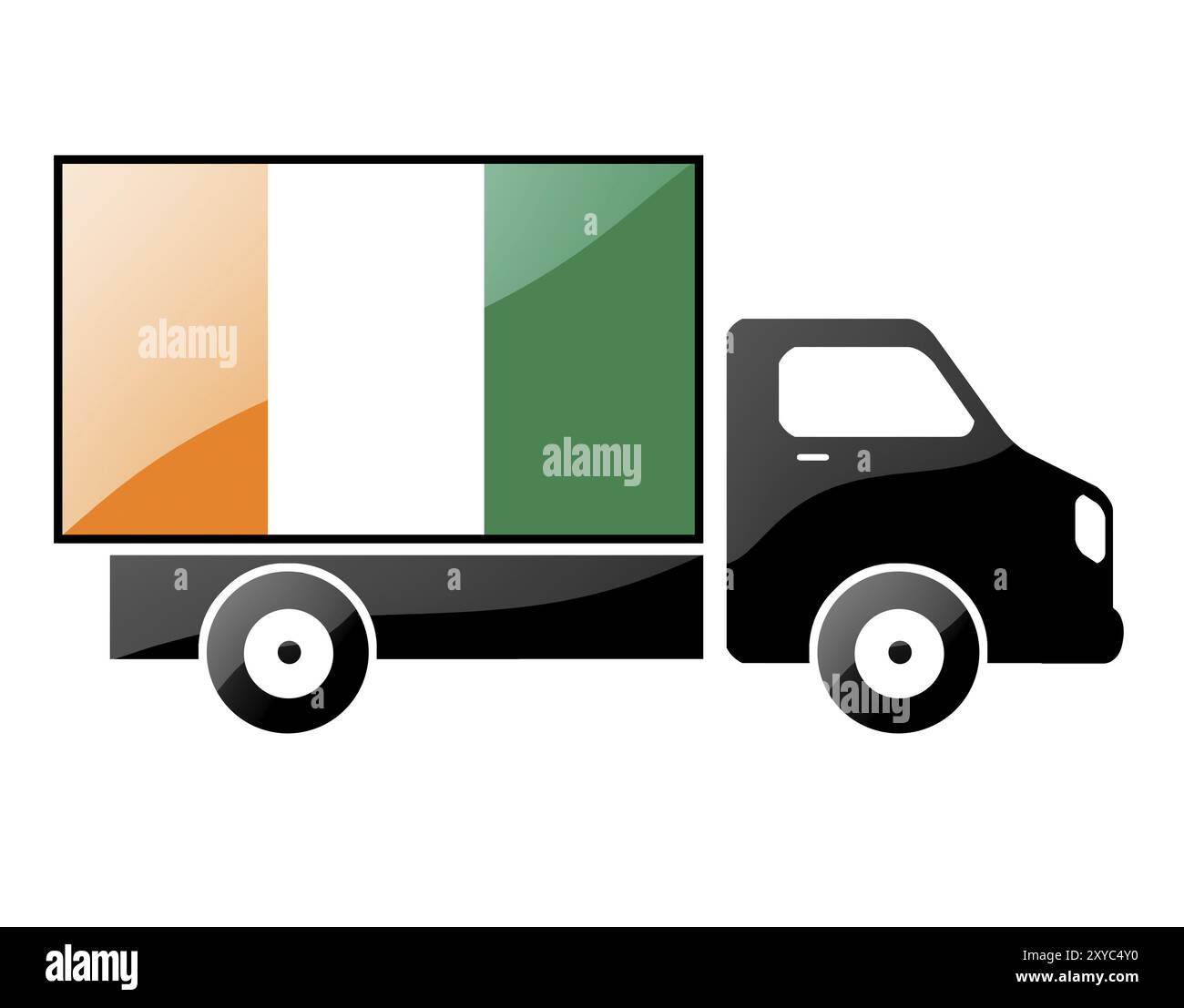 Le drapeau de la République de Côte d'Ivoire peint sur la silhouette d'un camion. illustration brillante Banque D'Images