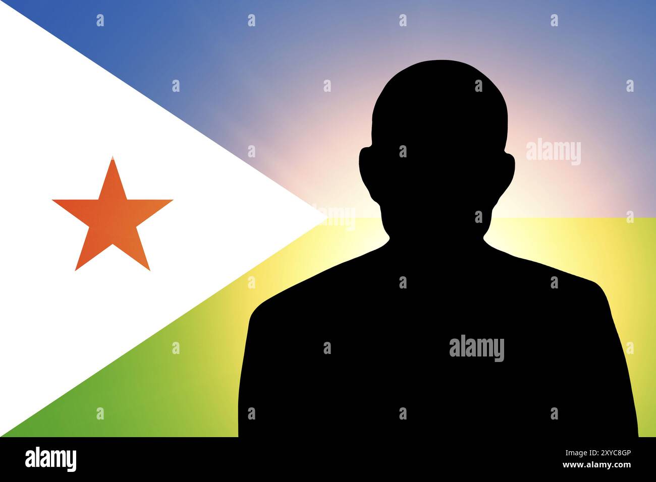 Le drapeau de Djibouti et la silhouette d'un inconnu Banque D'Images