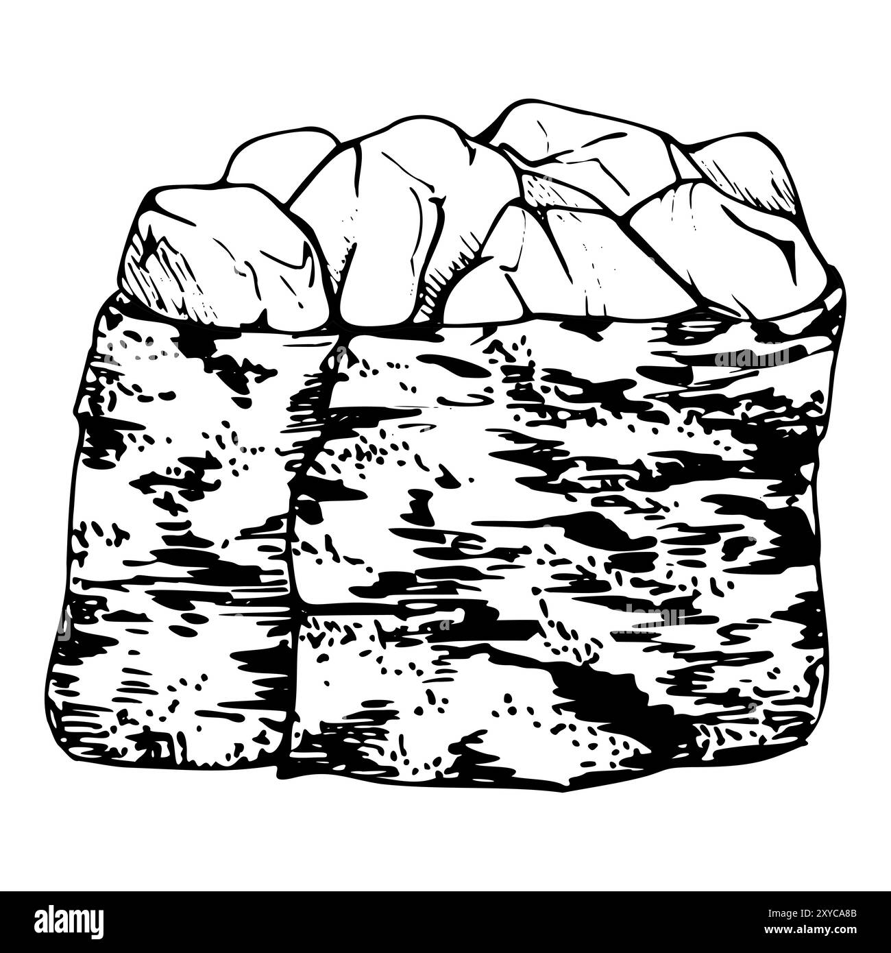 Nourriture traditionnelle japonaise, gunkan sushi algues nori enveloppé avec poisson cru, saumon, crabe, pêche, crabe blanc à la main dessinée dans un stylo vectoriel et de l'encre Illustration de Vecteur