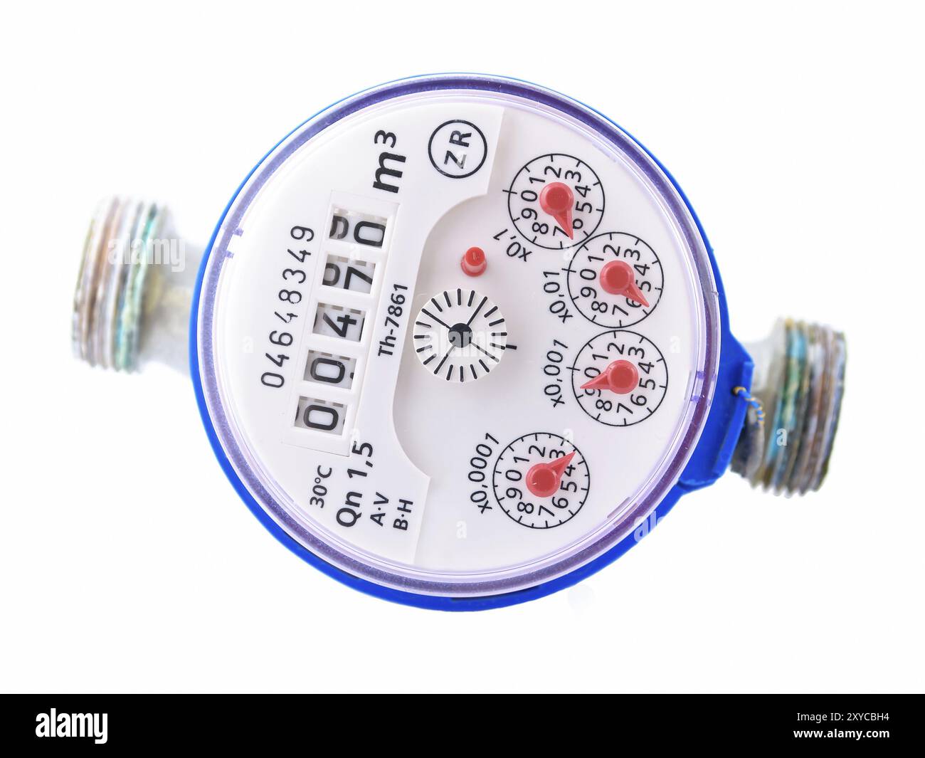 Un compteur d'eau isolé sur fond blanc Banque D'Images