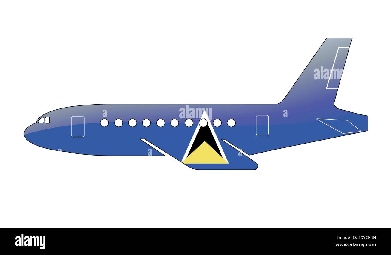 Le drapeau de Sainte-Lucie peint sur la silhouette d'un avion. illustration brillante Banque D'Images