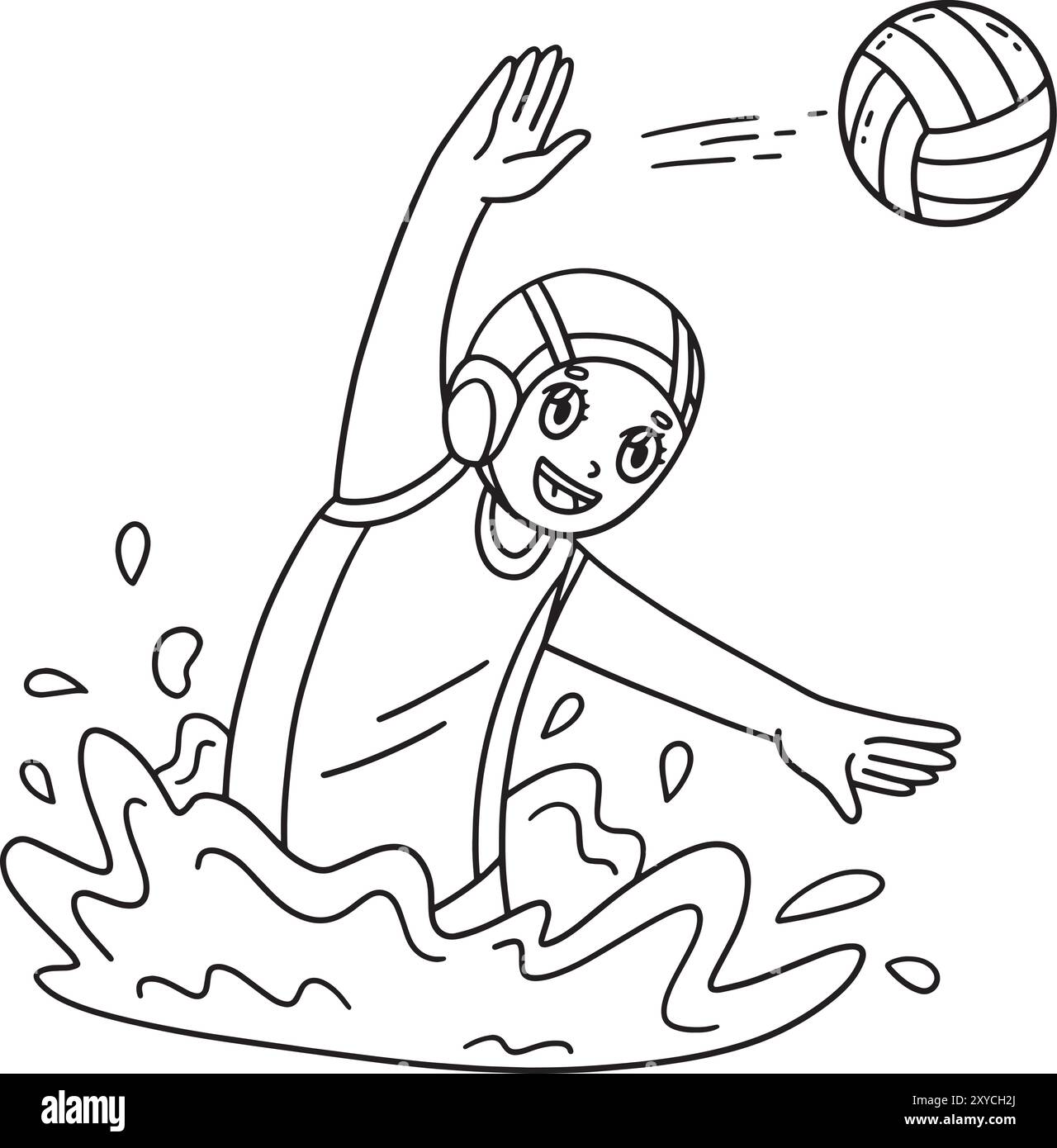 Joueur féminin de Water Polo passant le ballon isolé Illustration de Vecteur