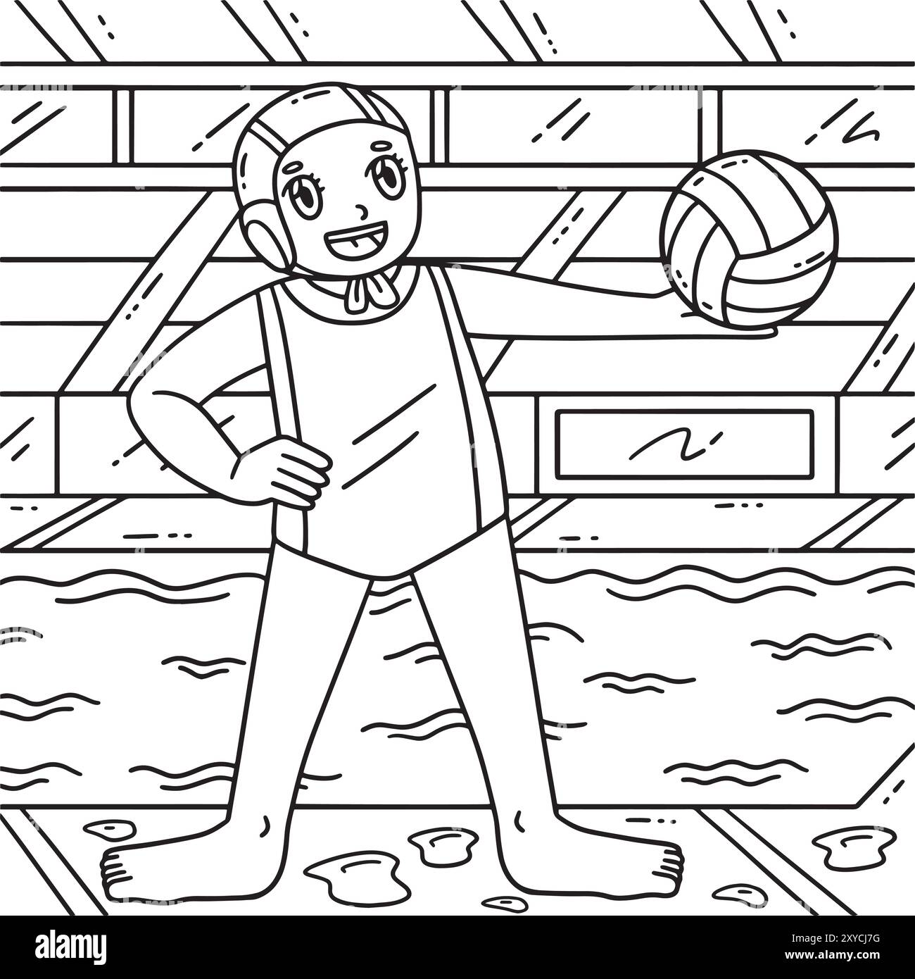 Water Polo joueur féminin tenant la coloration de la balle Illustration de Vecteur