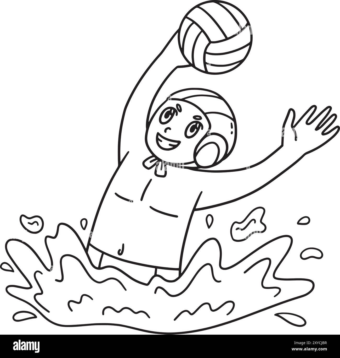 Water Polo gardien de but Ball Blocking Coloriage isolé Illustration de Vecteur
