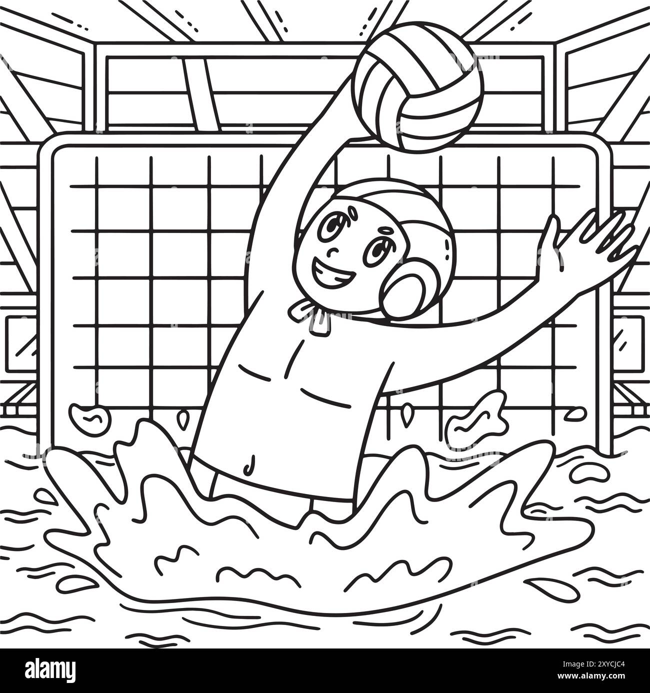 Gardien de but de water-polo bloquant la page de coloriage de balle Illustration de Vecteur