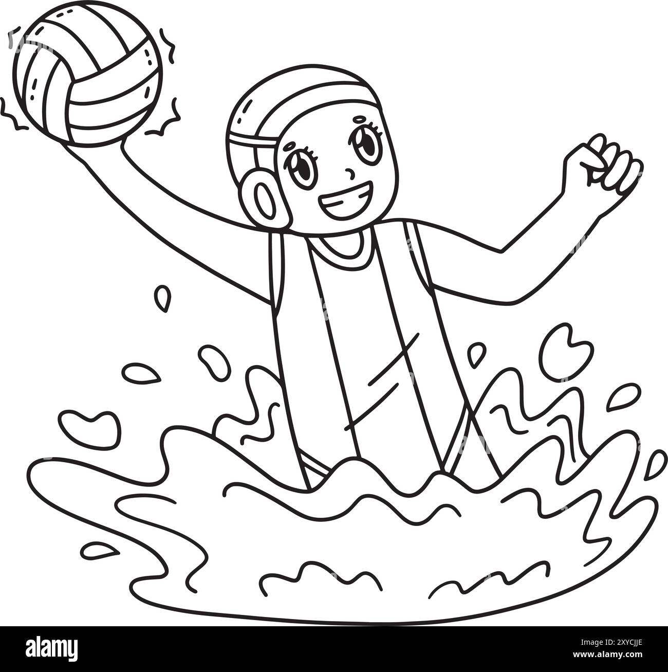 Joueur de Water Polo féminin attrapant balle isolée Illustration de Vecteur