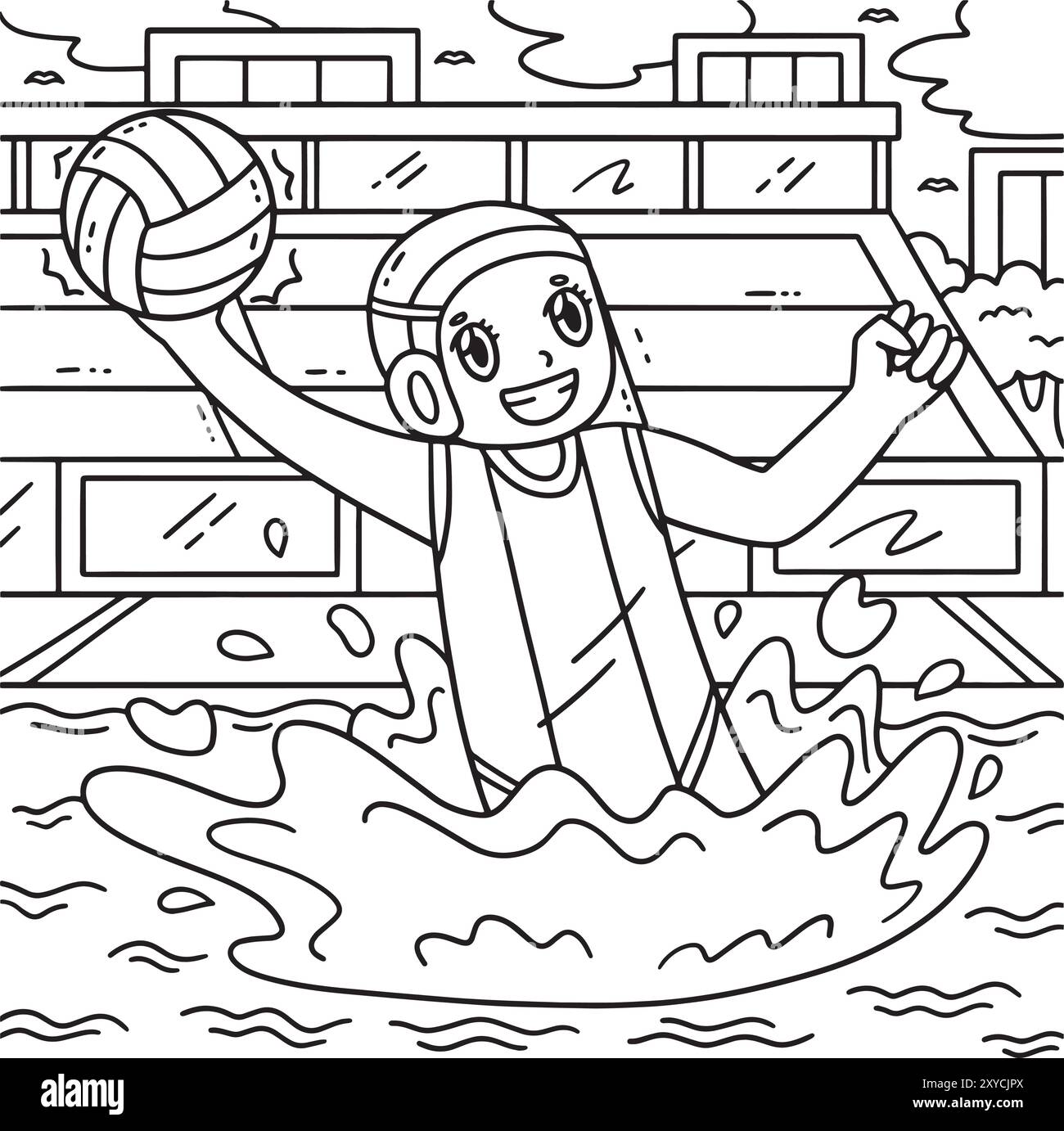 Water Polo joueur féminin attraper balle colorée Illustration de Vecteur