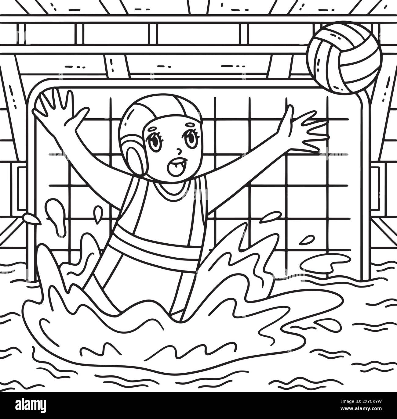 Water Polo femme gardien de but Block the Ball Coloriage Illustration de Vecteur