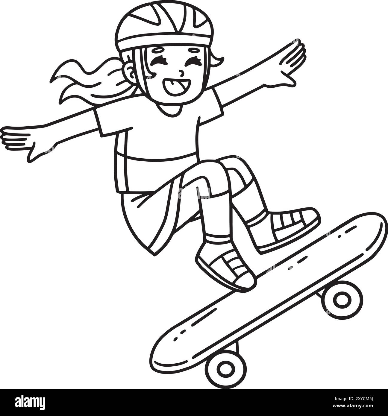 Skateboard enfant Do Tricks page de coloriage isolé Illustration de Vecteur