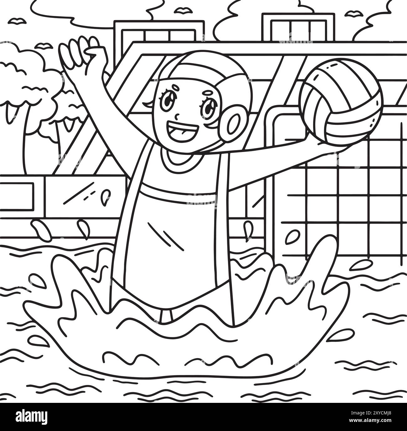 Water Polo femme joueur levant bras Coloriage Illustration de Vecteur