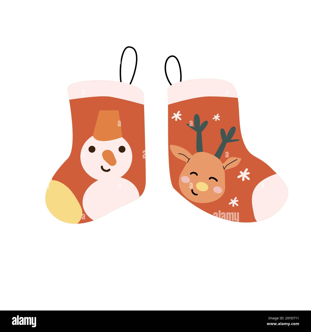 Chaussettes de Noël dessinées à la main avec bonbons et cadeau. Illustration plate de dessin animé isolée. Chaussettes Santa pour enfants. Joyeuses fêtes. Illustration de Vecteur