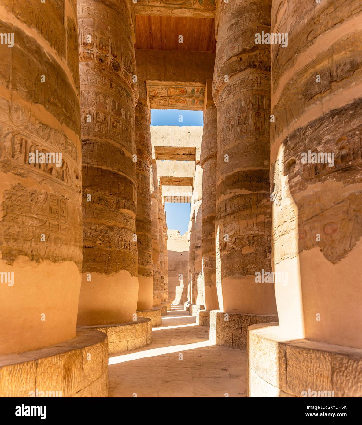 Découvrez l'impressionnante salle des colonnes de Karnak, un chef-d'œuvre de l'architecture égyptienne ancienne avec des centaines de piliers imposants. Banque D'Images