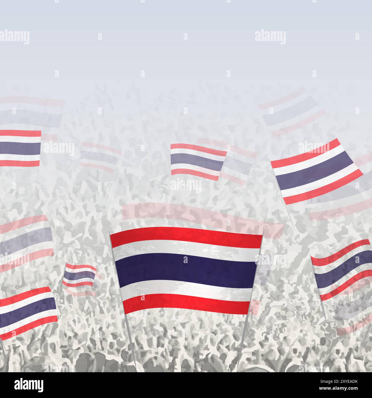 Foule de gens agitant le drapeau de la Thaïlande carré graphique pour les médias sociaux et les nouvelles. Illustration vectorielle. Illustration de Vecteur