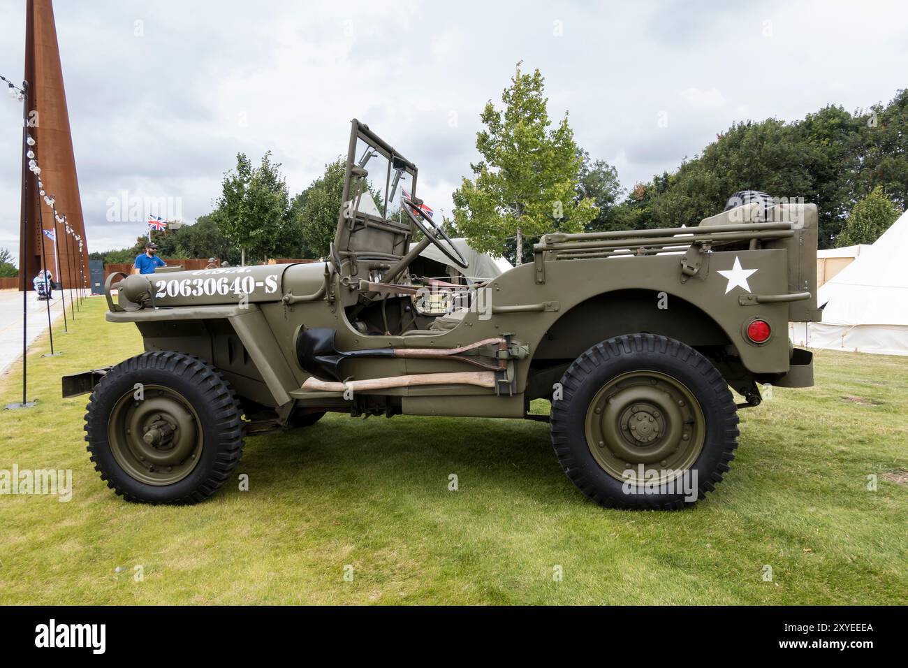 WWII US Army Willys MB Jeep, Lincolnshire Bomber Command Centre, Lincoln City, Lincolnshire, Angleterre, Royaume-Uni Banque D'Images