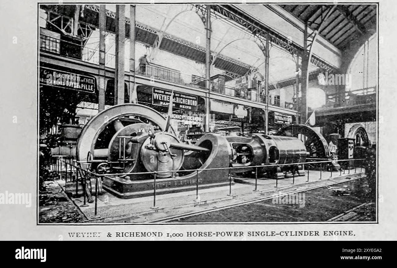 Weyher & Richemond 1 000 Horse Power moteur monocylindre tiré de l'article POWER FEATURES DE L'EXPOSITION DE PARIS. Par W. H. donner. Tiré de l'Engineering Magazine consacré au progrès industriel volume XIX 1900 The Engineering Magazine Co Banque D'Images