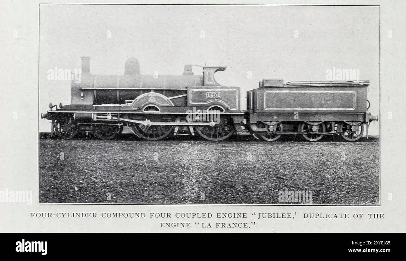 Quatre cylindres composé quatre couplés moteur Jubilé n° 1601 Duplicate du moteur la France tiré de l'article LA LOCOMOTIVE EXPOSE À L'EXPOSITION DE PARIS. Charles Rous-Marten. Tiré de l'Engineering Magazine consacré au progrès industriel volume XIX 1900 The Engineering Magazine Co Banque D'Images