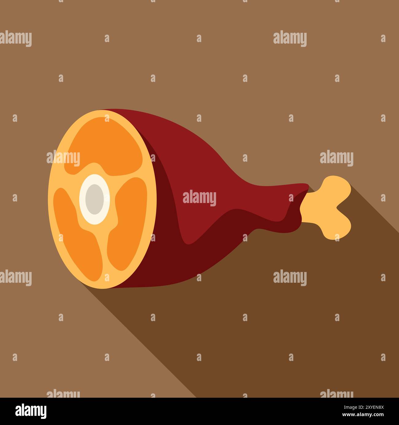 Gros morceau de jambon sur l'os couché vers le bas jetant une longue ombre, illustration de style dessin animé simple Illustration de Vecteur