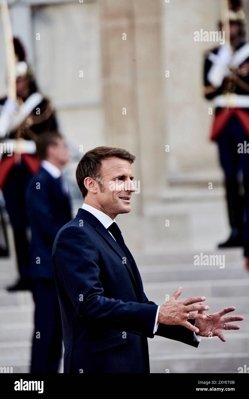 Paris, France. 28 août 2024. Antonin Burat/le Pictorium - réception des chefs d'Etat et de gouvernement à l'Elysée, pour le lancement des Jeux Paralympiques de Paris 2024. - 28/08/2024 - France/Paris - le Président de la République Emmanuel Macron reçoit des chefs d'Etat et de gouvernement étrangers à l'Elysée le 28 août 2024, pour le lancement des Jeux Paralympiques de Paris 2024. Crédit : LE PICTORIUM/Alamy Live News Banque D'Images