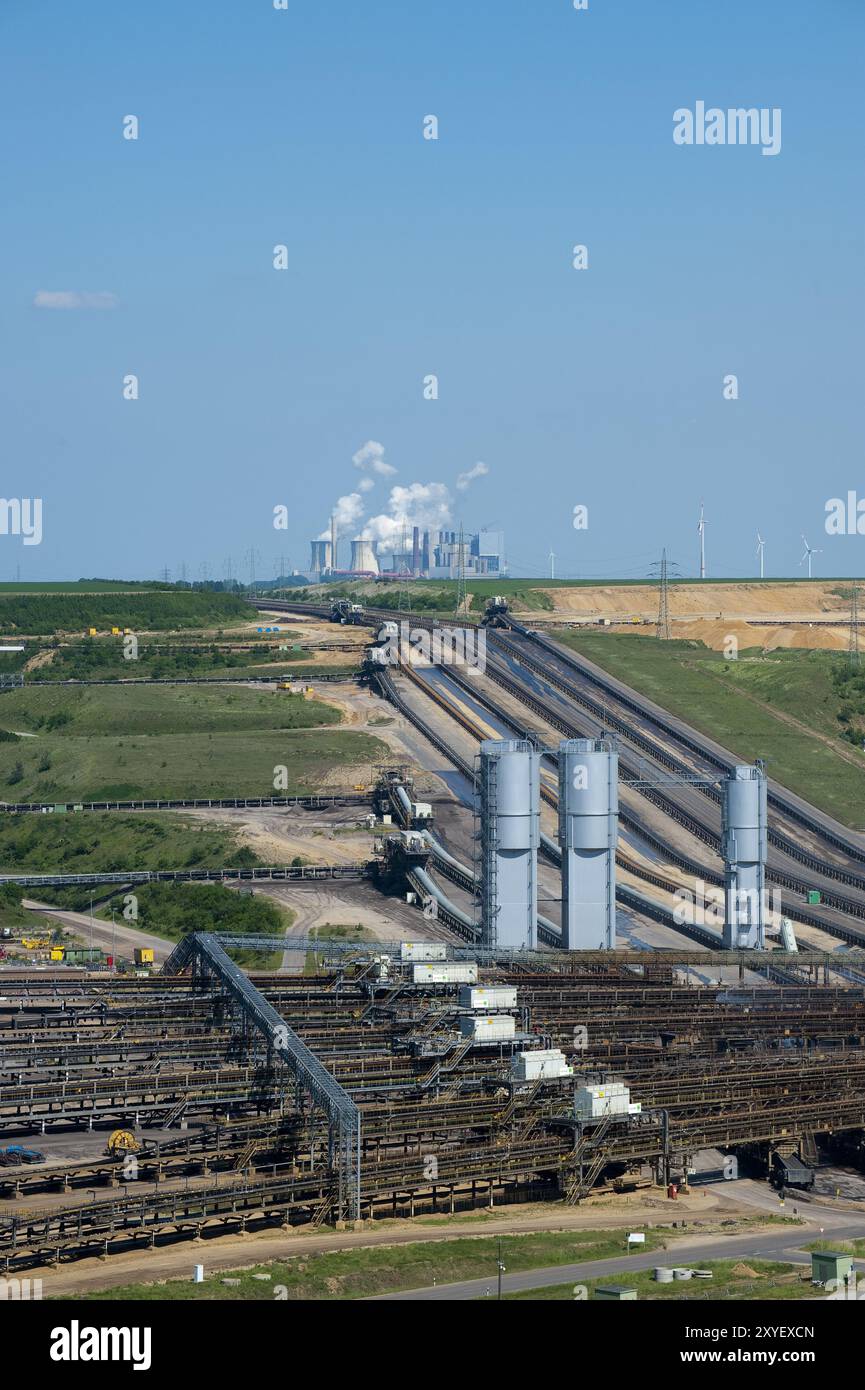 Système de transport pour le transport de charbon vers la centrale thermique au lignite de Neurath Banque D'Images