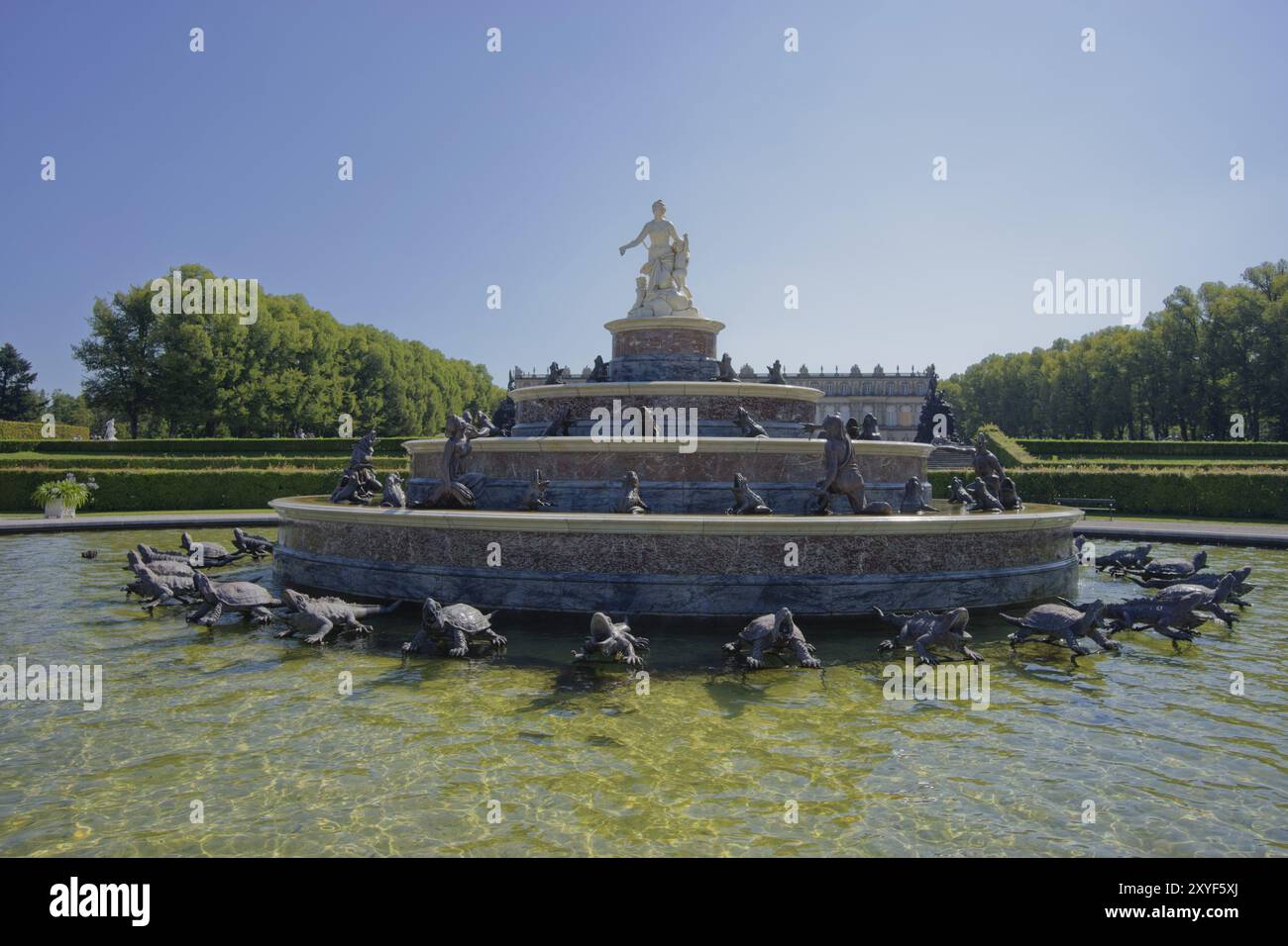 Fontaine de Latona, Diana, Apollo, Water Feature, Herreninsel, Herrenchiemsee, Bernau am Chiemsee, Bernau, été, août, Chiemgau, Alpes de Chiemgau, Bavar Banque D'Images