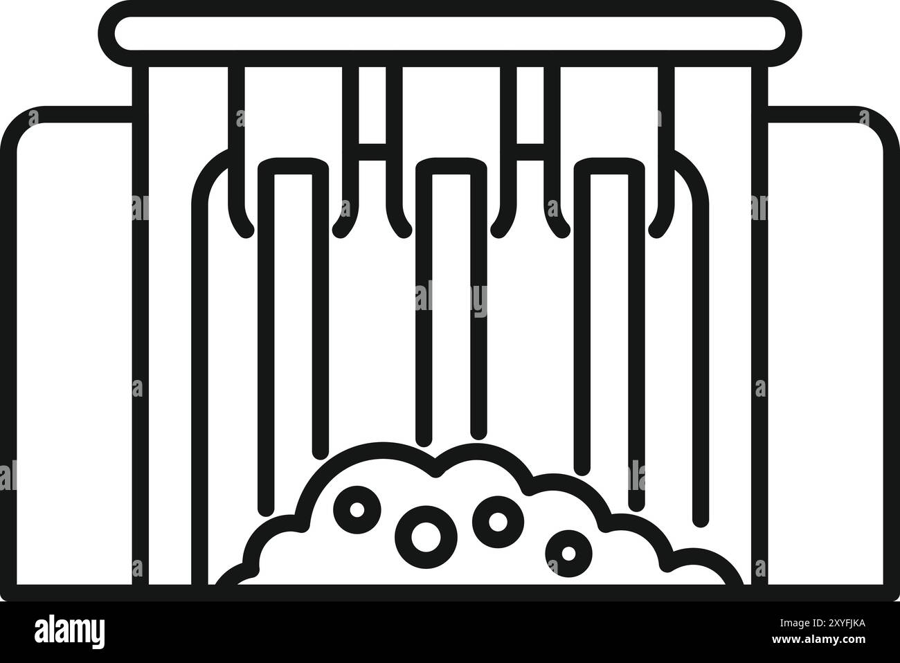 Icône de ligne simple représentant une centrale hydroélectrique générant de l'énergie propre avec de l'eau s'écoulant à travers un barrage Illustration de Vecteur