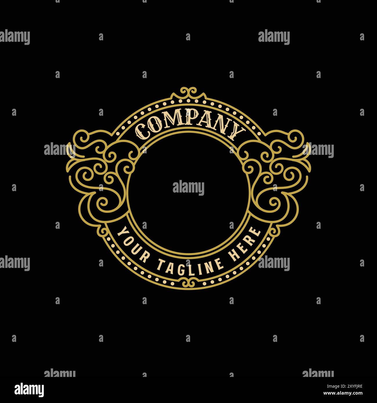 Ornement de cadre royal doré rétro ou illustration vectorielle d'étiquette d'emblème d'insigne Art déco Illustration de Vecteur