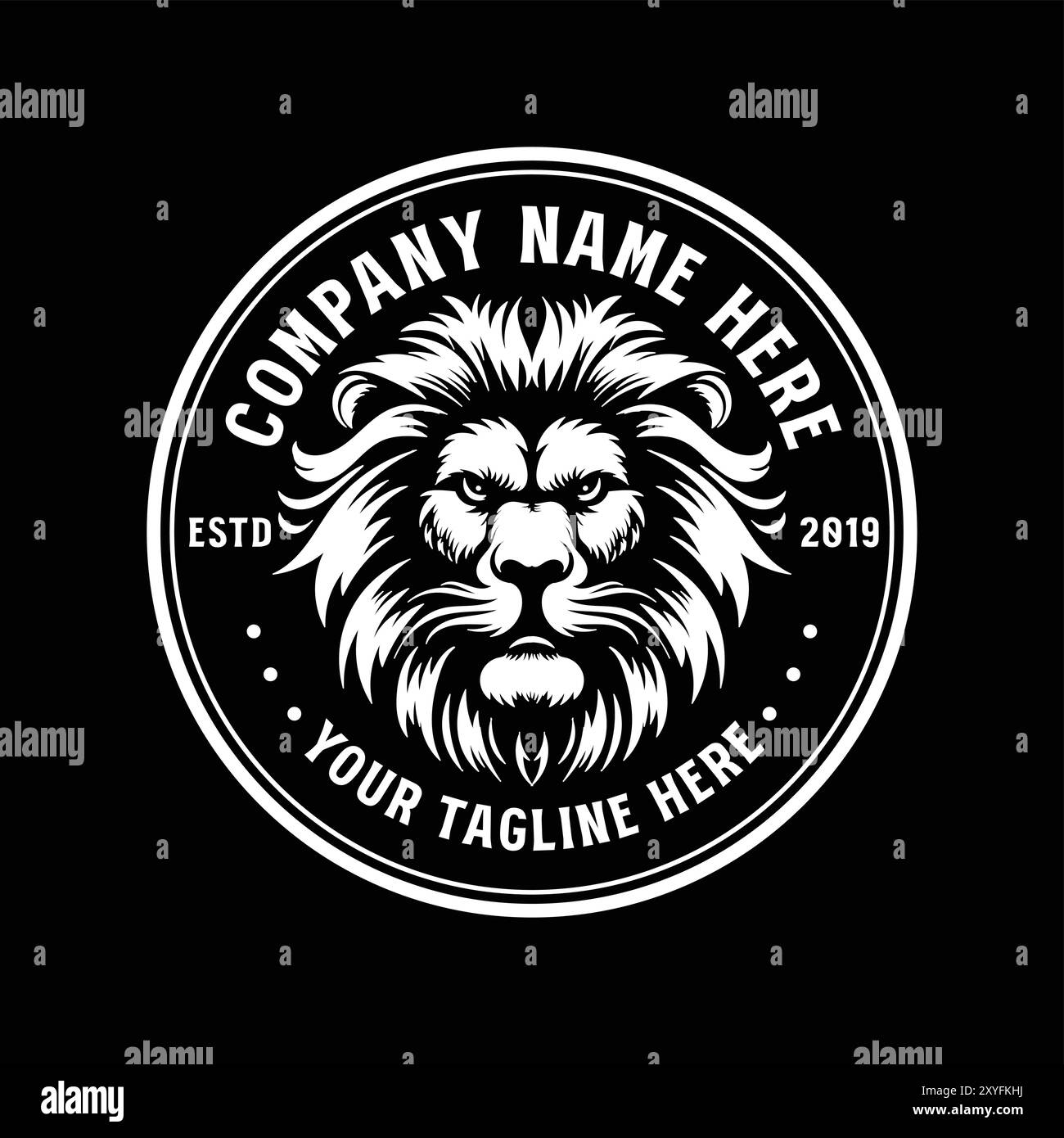 Vintage rétro dessiné à la main Roaring Angry Lion Head badge Emblem Label Design Vector Illustration de Vecteur