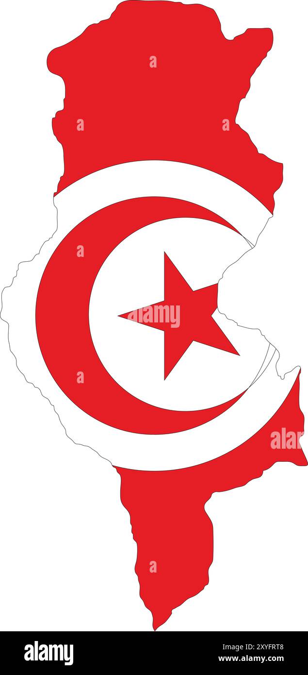 Drapeau de la Tunisie sur la carte, carte de la Tunisie avec drapeau, carte du pays, carte de la Tunisie avec drapeau, drapeau de la Nation Tunisie Illustration de Vecteur
