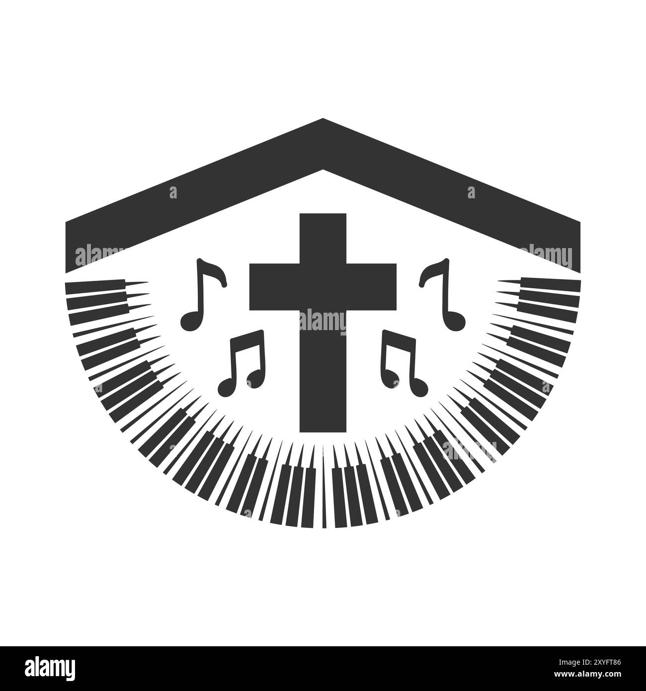 Église Maison toit avec Jésus Croix chrétienne avec Note et Piano pour religion Song illustration Illustration de Vecteur