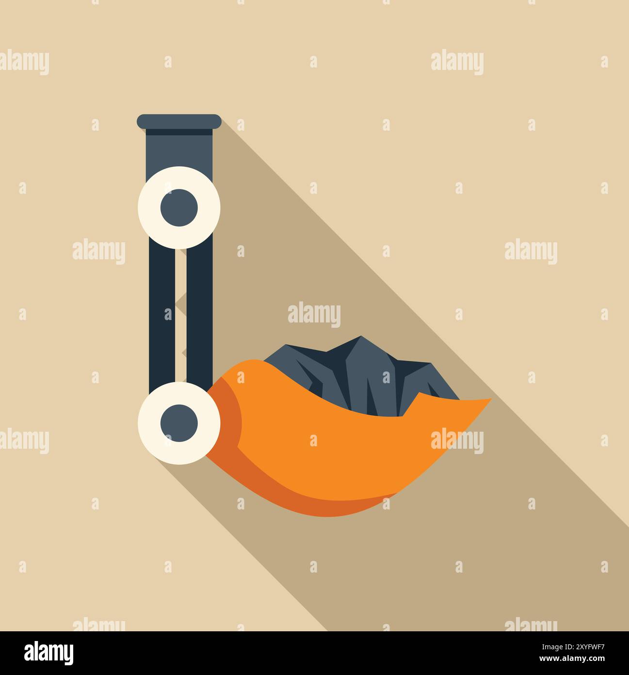 Godet d'excavatrice écopant illustration de charbon avec une longue ombre sur un fond beige Illustration de Vecteur