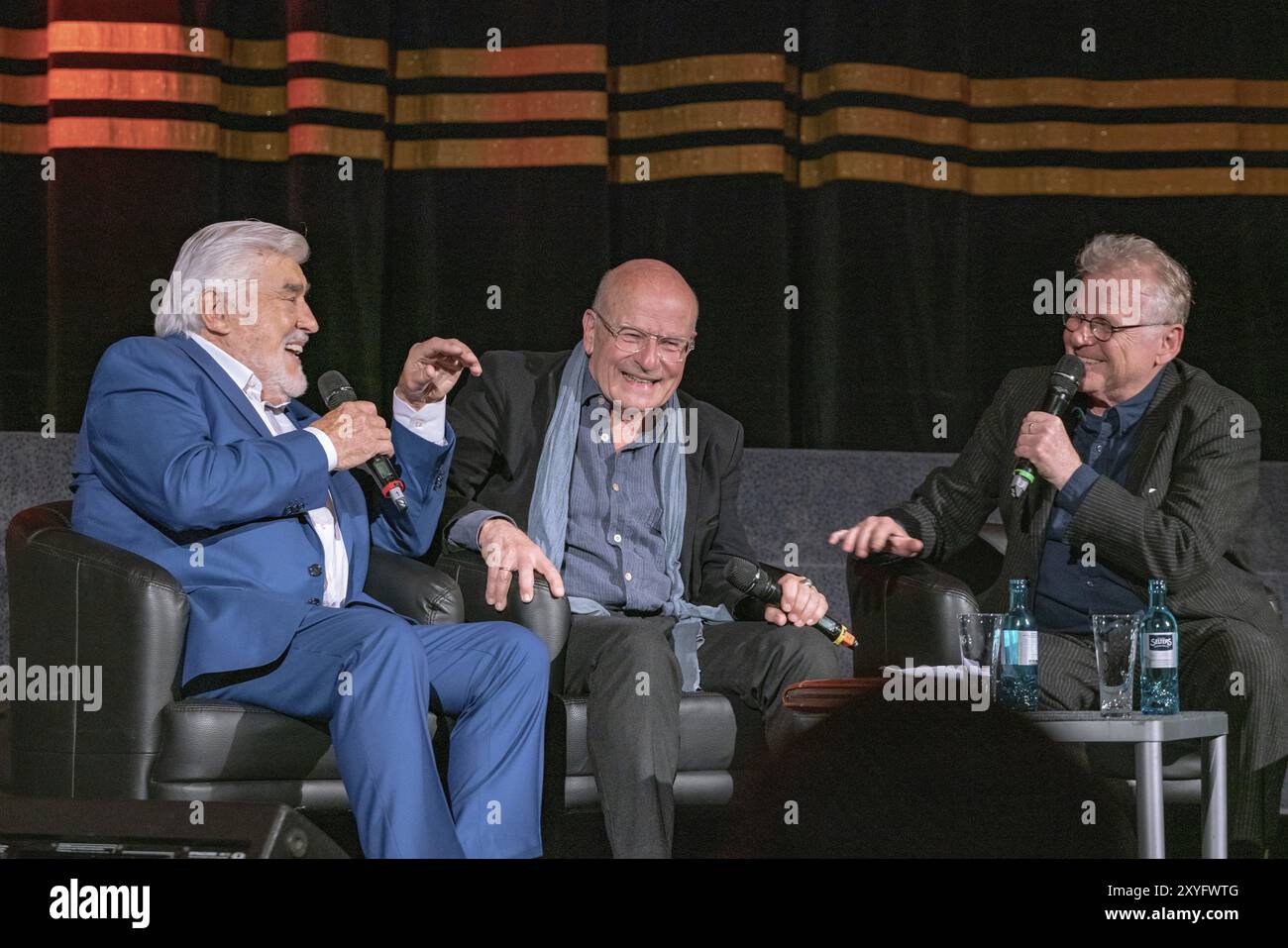 Wiesbaden, Allemagne, 5 avril 2019 : Mario Adorf, Volker Schloendorff et Daniel Cohn-Bendit au Caligari Wiesbaden, célébration en l'honneur de Volker Sch Banque D'Images