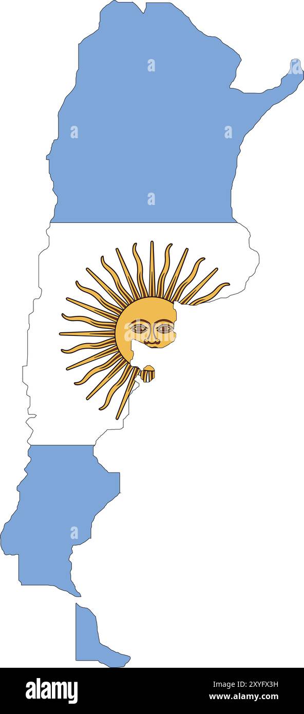 Drapeau de l'Argentine sur la carte, carte de l'Argentine avec drapeau, carte du pays, carte de l'Argentine avec drapeau, drapeau de la nation Argentine Illustration de Vecteur
