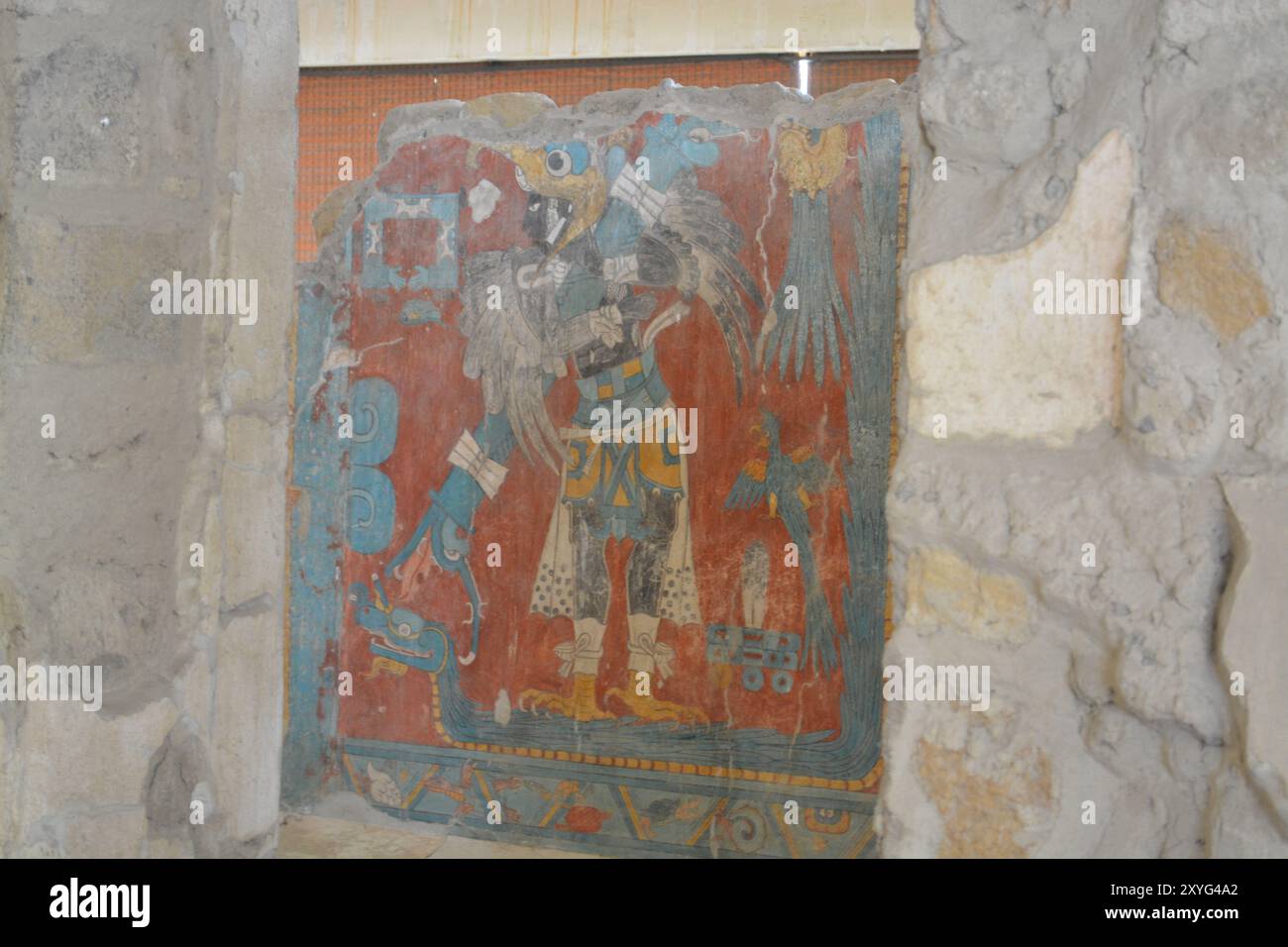 Mur de peinture originale dans le site archéologique de Cacaxtla et Musée du site Banque D'Images