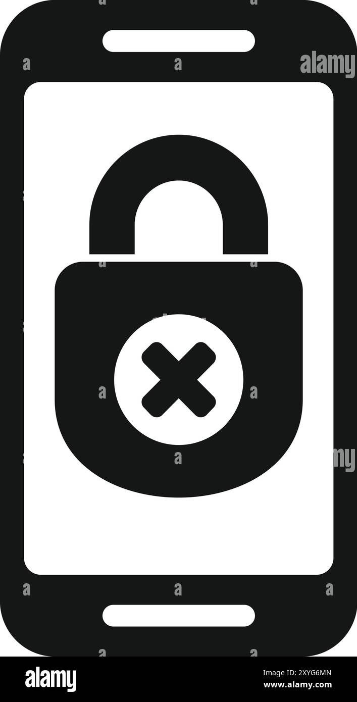Vecteur simple montrant un smartphone avec une icône de verrou de sécurité bloqué, représentant un problème de sécurité Illustration de Vecteur