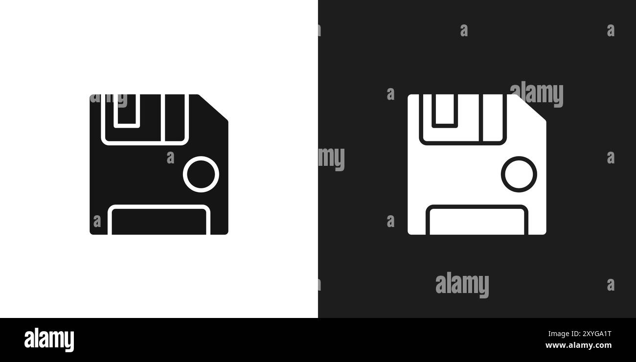 Icône de disquette logo signe vectoriel contour en noir et blanc Illustration de Vecteur